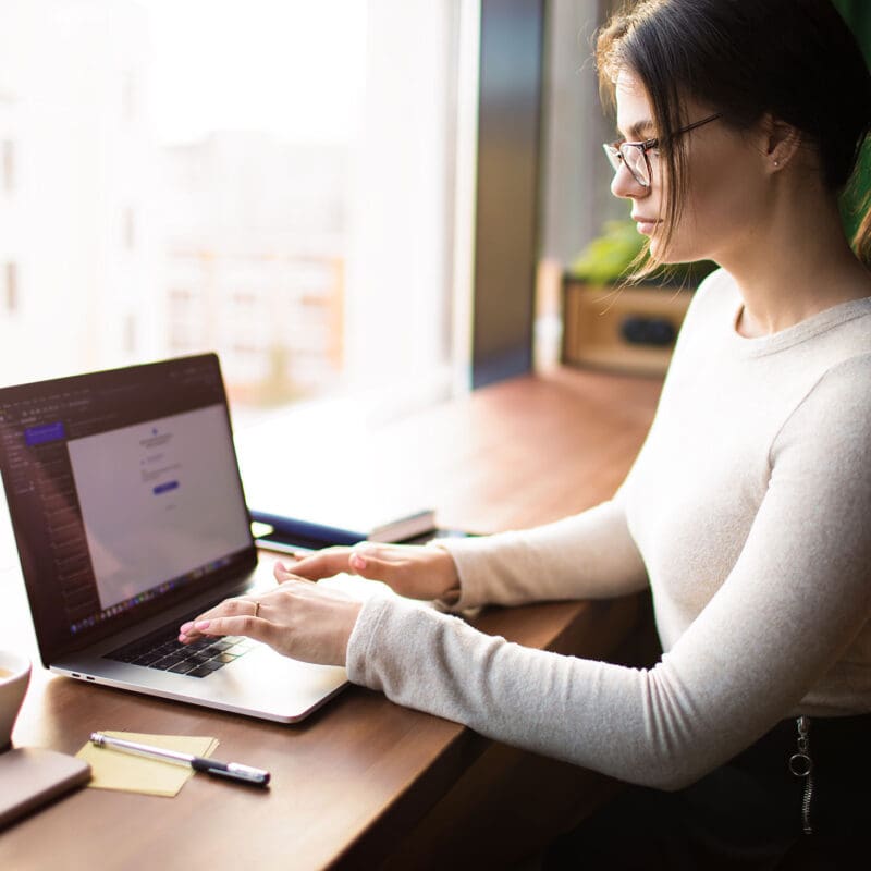 Social media woman working on content with coffee