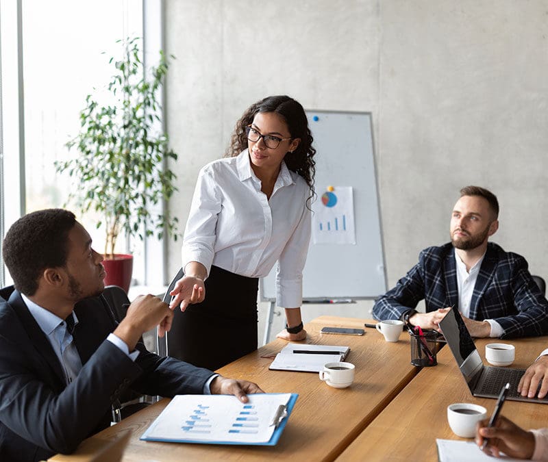 A team of six having a business meeting in Lutz Florida