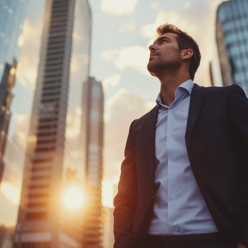 Business leader in an urban environment representing logistics strategy, executive decision-making, and SEO for logistics companies