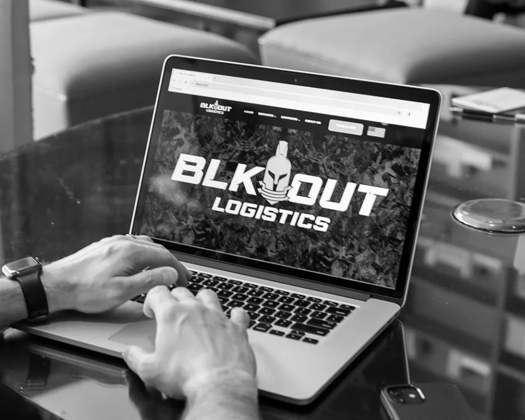 BLKOUT Logistics Website Viewed on Laptop BLKOUT Logistics website displayed on a laptop during a live website review session