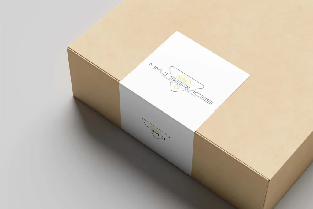 MMJ Services branded shipping box with Chicagoland local cartage agent logo