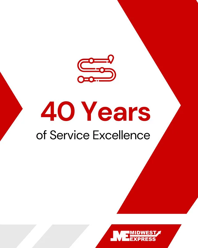 Midwest Express graphic celebrating 40 years of service excellence