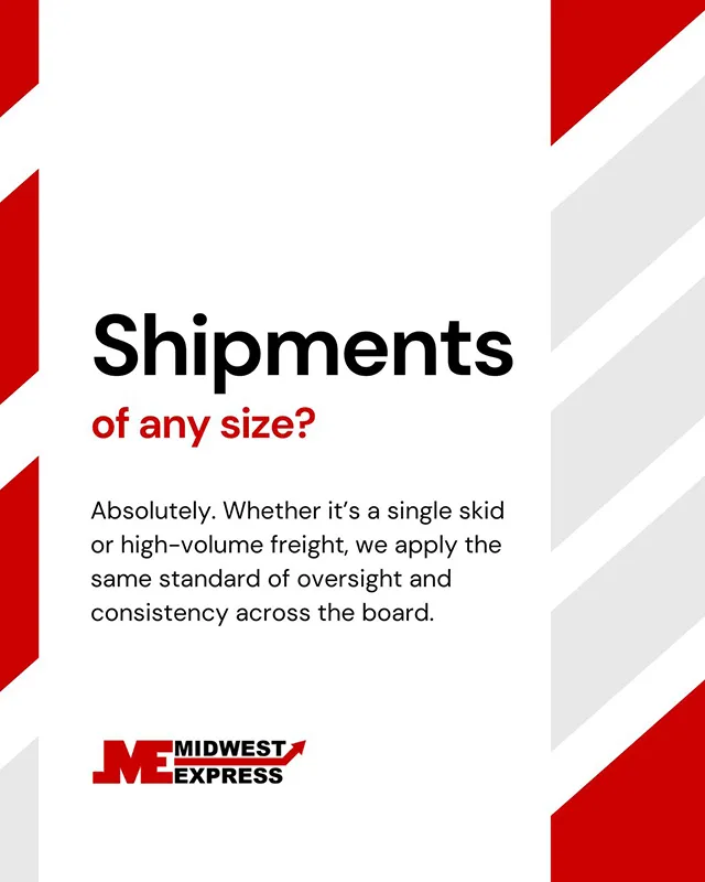 Midwest Express graphic explaining shipment solutions for freight of any size