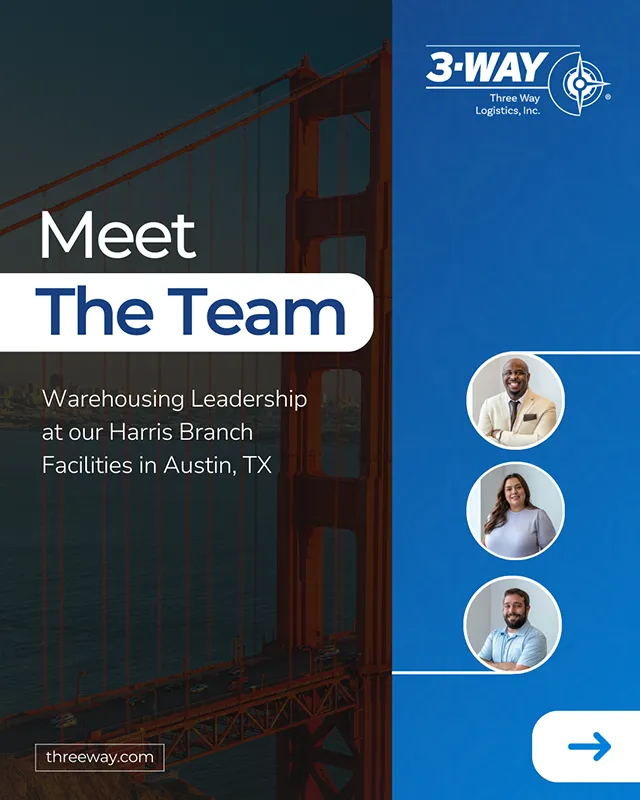 Three Way Logistics warehousing leadership team Austin TX Meet the Team graphic showcasing Three Way Logistics warehousing leadership in Austin, Texas